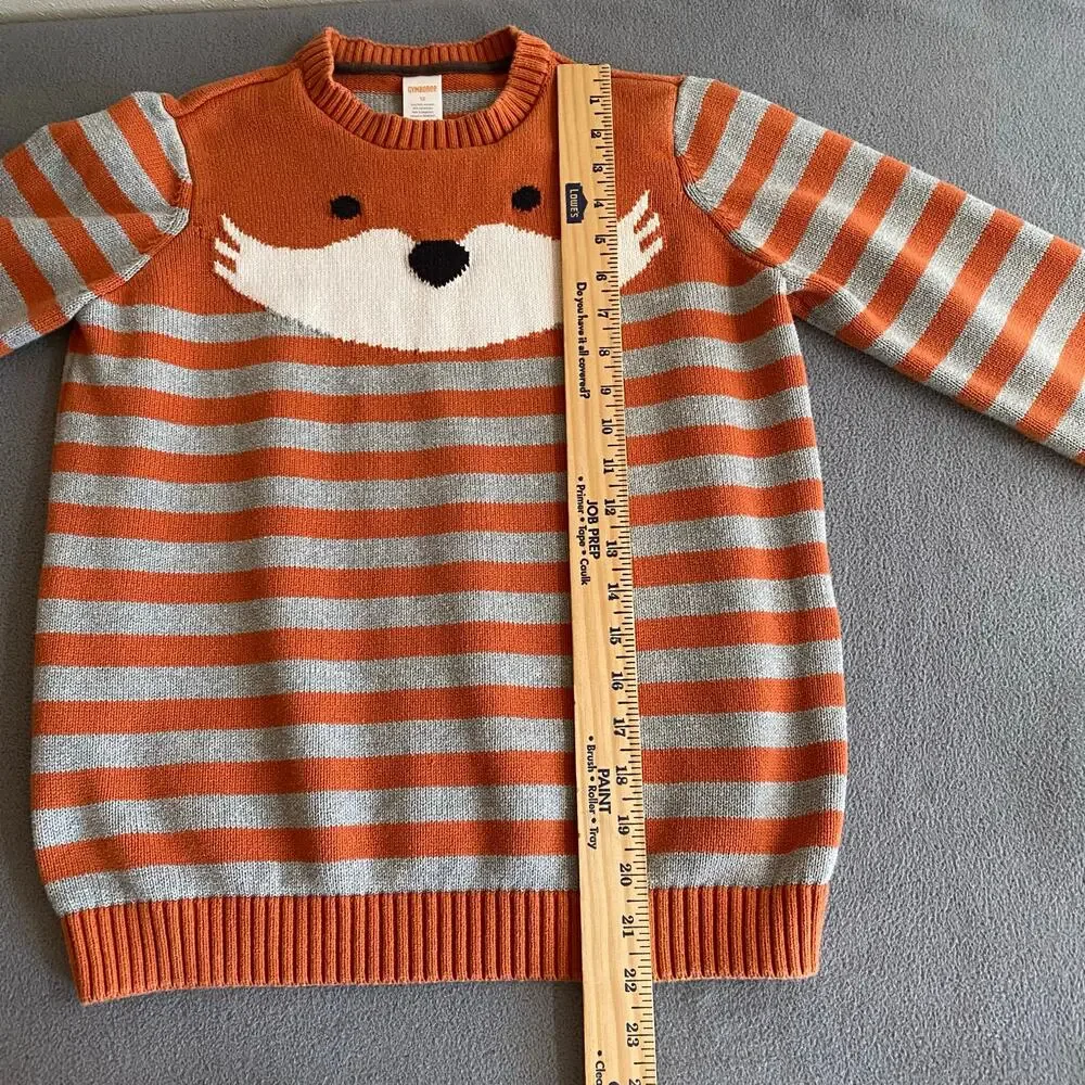 Gymboree Crew Neck‎ Fox Striped Sweater Kids 12 Orange Pullover Cotton Whimsy